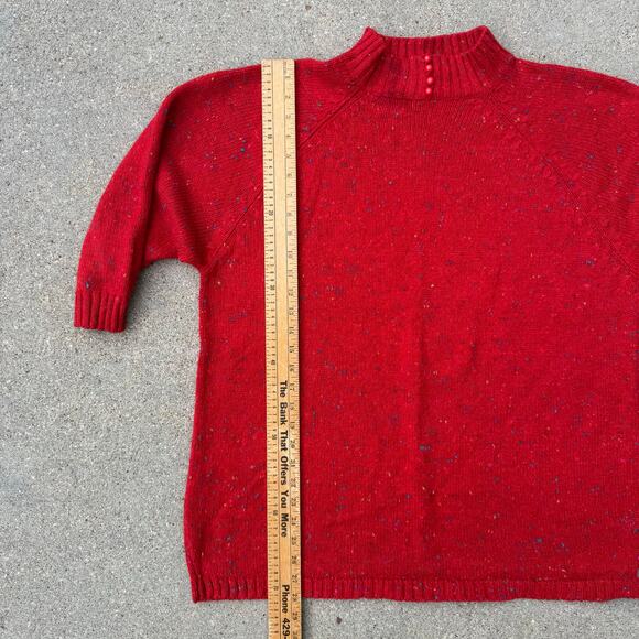 Vintage 90s Venezia Red Variegated Knit Sweater Mock Neck Acrylic Wool One Size - Picture 9 of 10